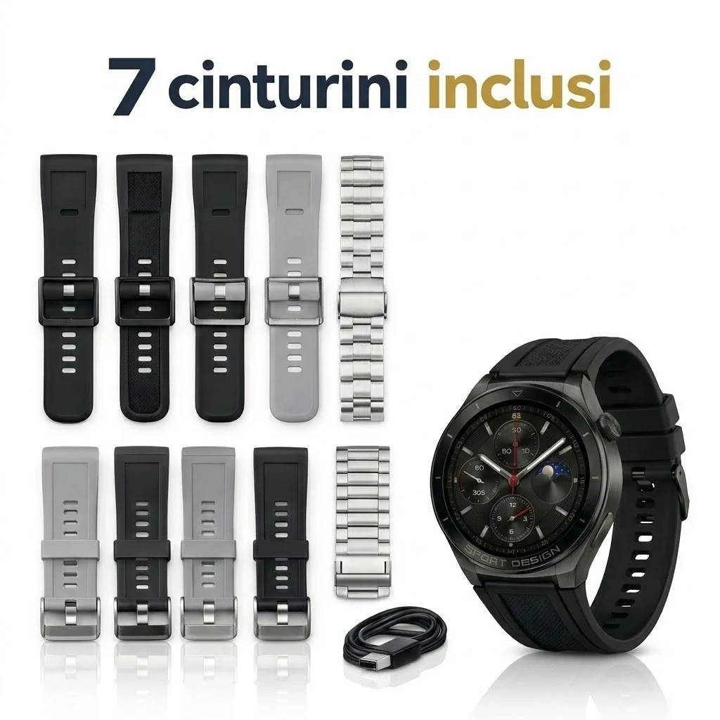 Smartwatch V5 in Acciaio Inox con 7 Cinturini, Chiamate Bluetooth e Fitness - immagine 2