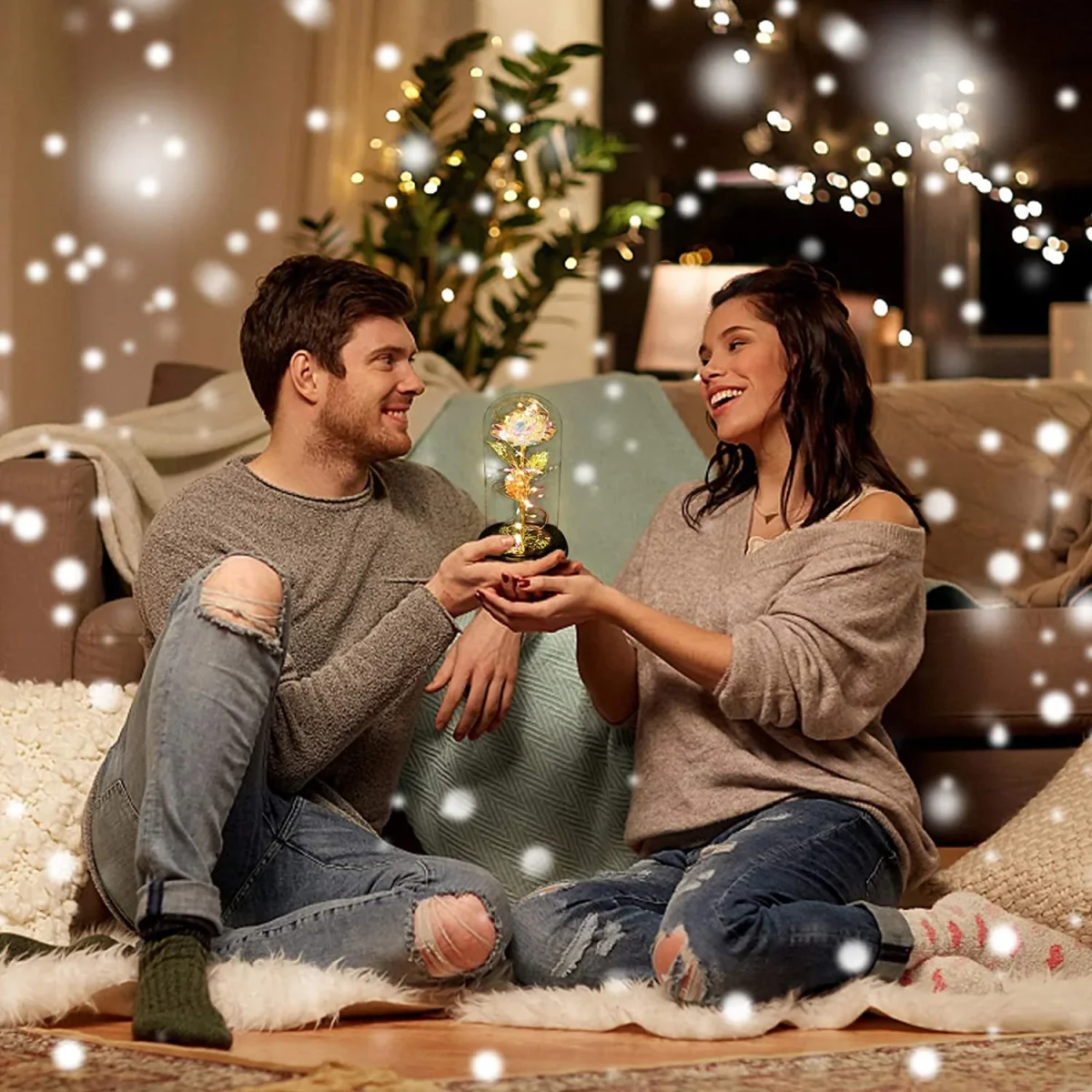 3 Colori - Rosa eterna a cloche con luci a LED per San Valentino con coperchio in vetro color oro - immagine 8