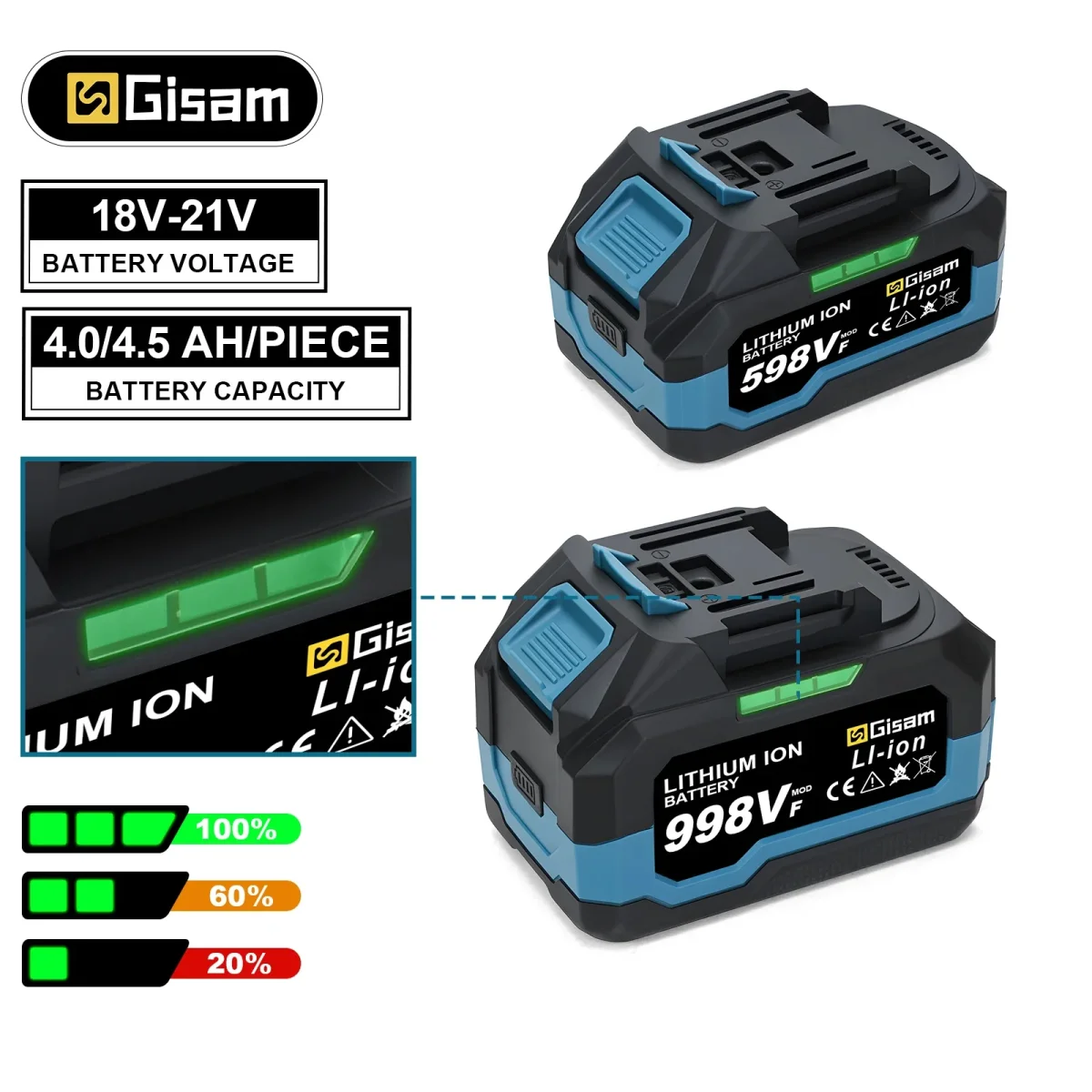 Batterie 21V 4.5Ah 4.0Ah litio compatibile trapani avvitatori motosega cesoie - immagine 2