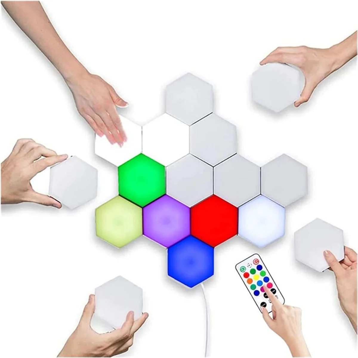 Lampada da parete a led esagonale rgb con app remoto control night light - immagine 2