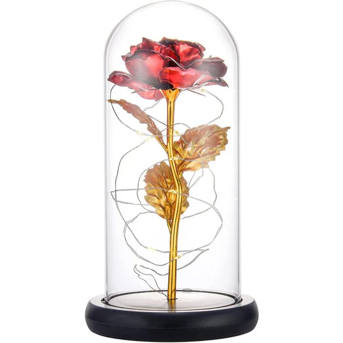3 Colori - Rosa eterna a cloche con luci a LED per San Valentino con coperchio in vetro color oro - immagine 4