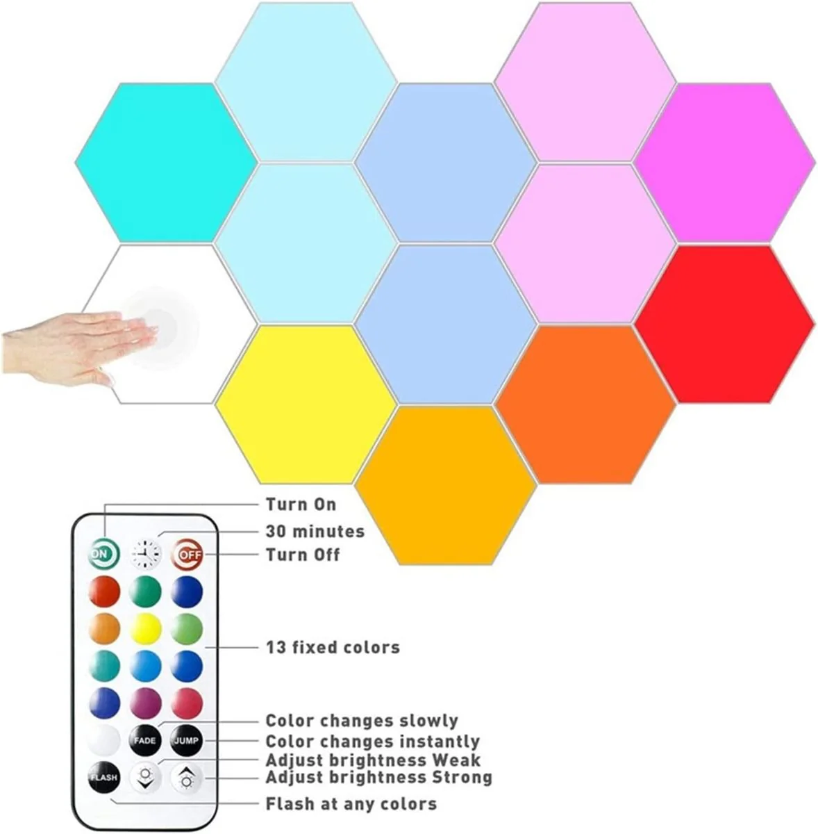 Lampada da parete a led esagonale rgb con app remoto control night light - immagine 3