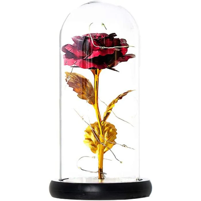 3 Colori - Rosa eterna a cloche con luci a LED per San Valentino con coperchio in vetro color oro - immagine 5