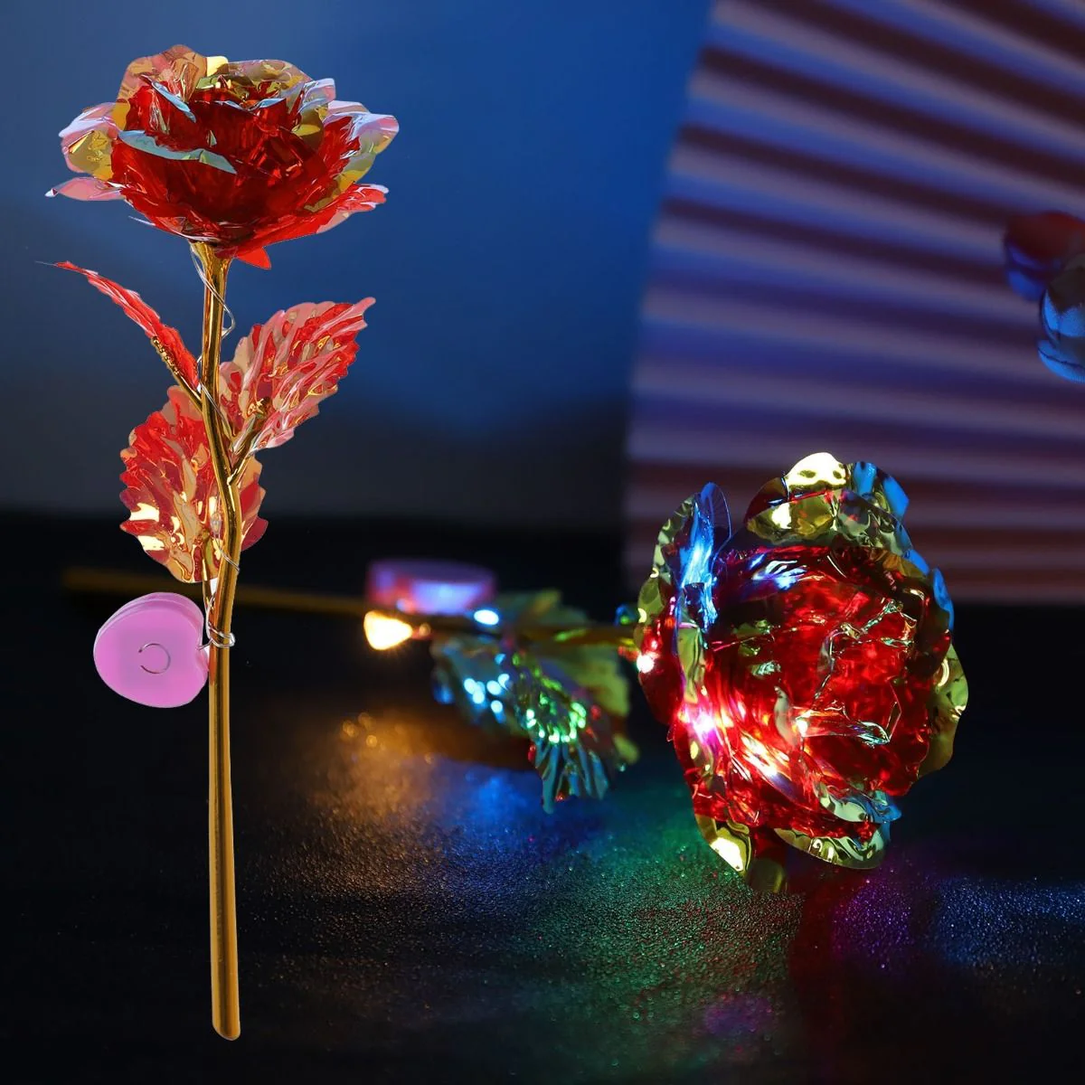 Fantatico set di 3 rose colorate con led ottima idea regalo per san valentino - immagine 2