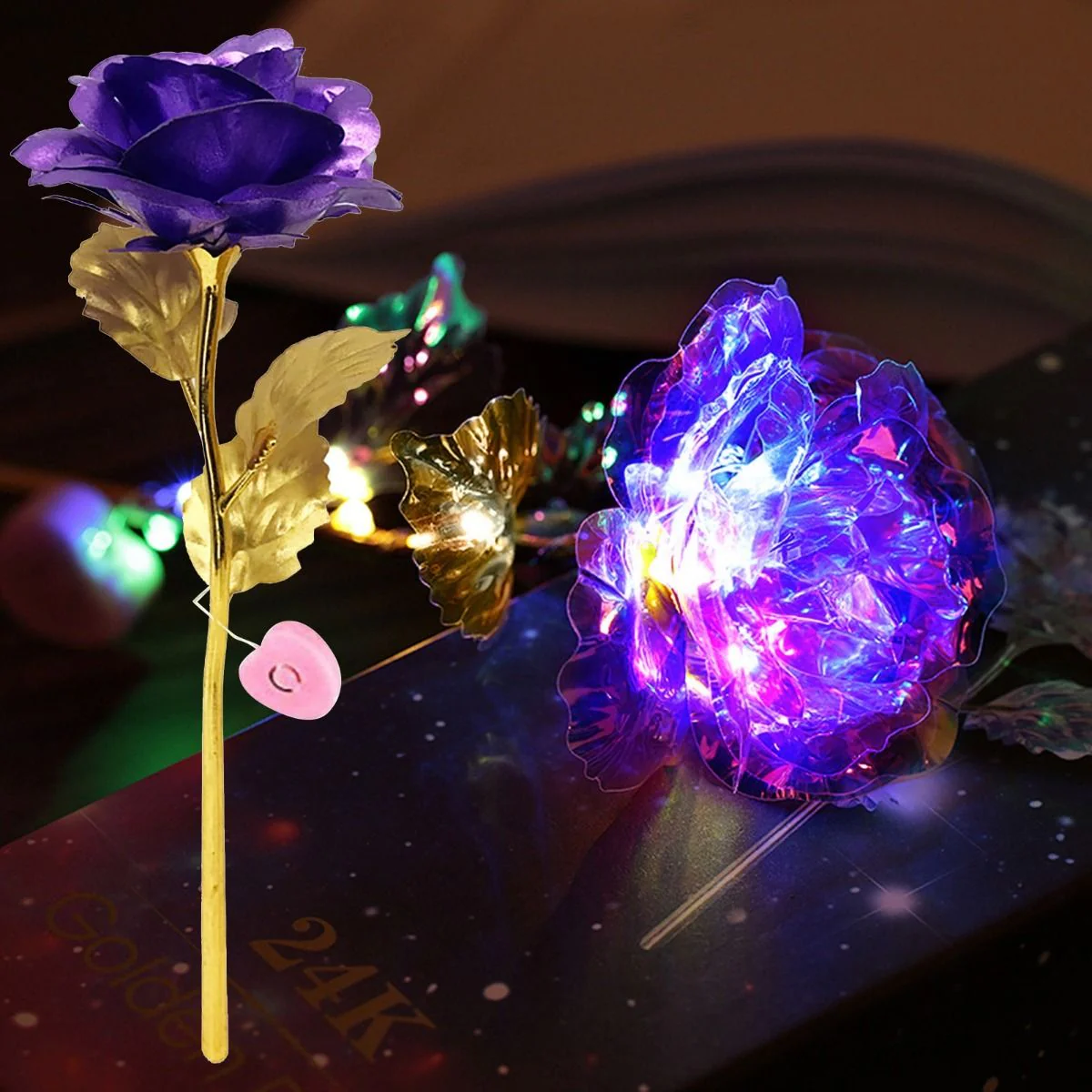 Fantatico set di 3 rose colorate con led ottima idea regalo per san valentino - immagine 4