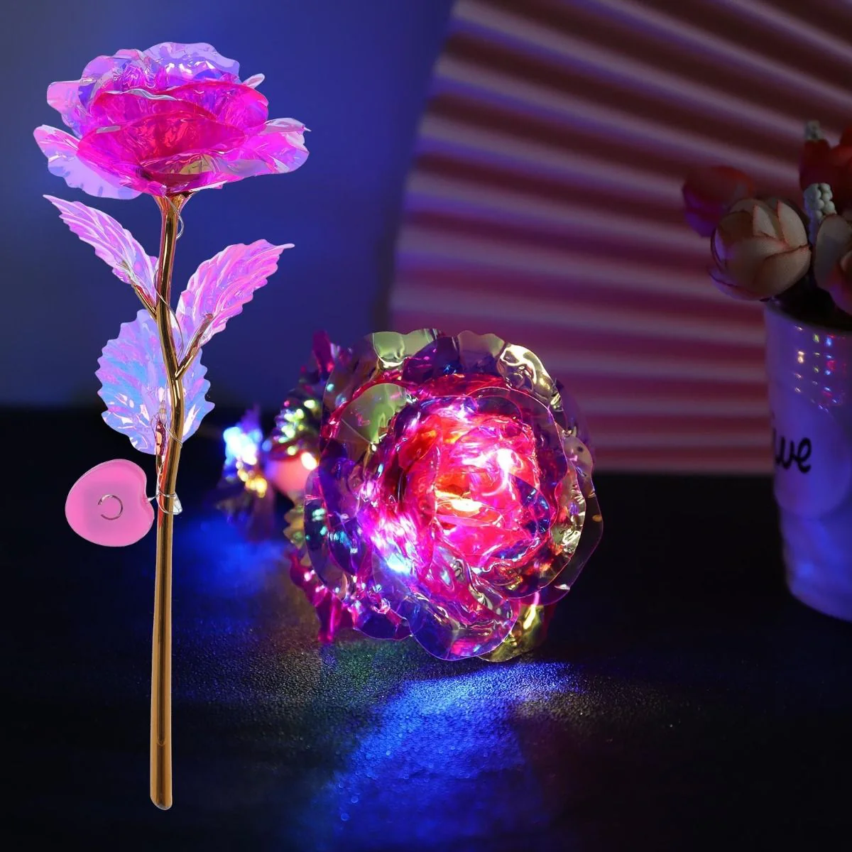 Fantatico set di 3 rose colorate con led ottima idea regalo per san valentino - immagine 6