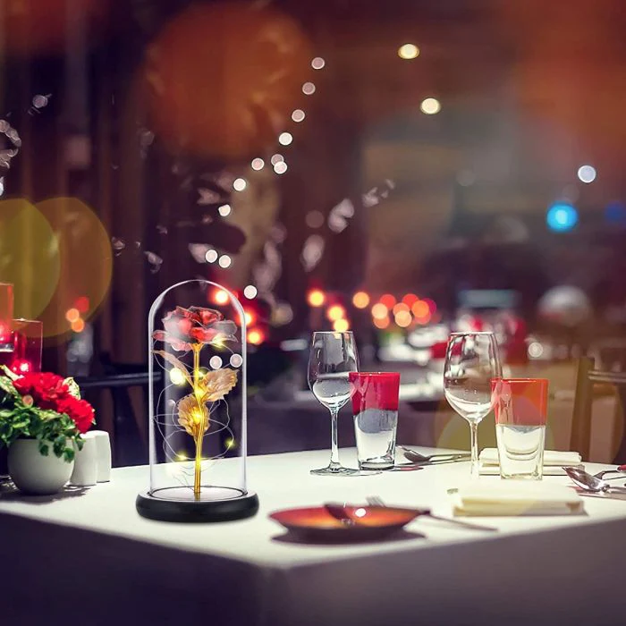 3 Colori - Rosa eterna a cloche con luci a LED per San Valentino con coperchio in vetro color oro - immagine 6