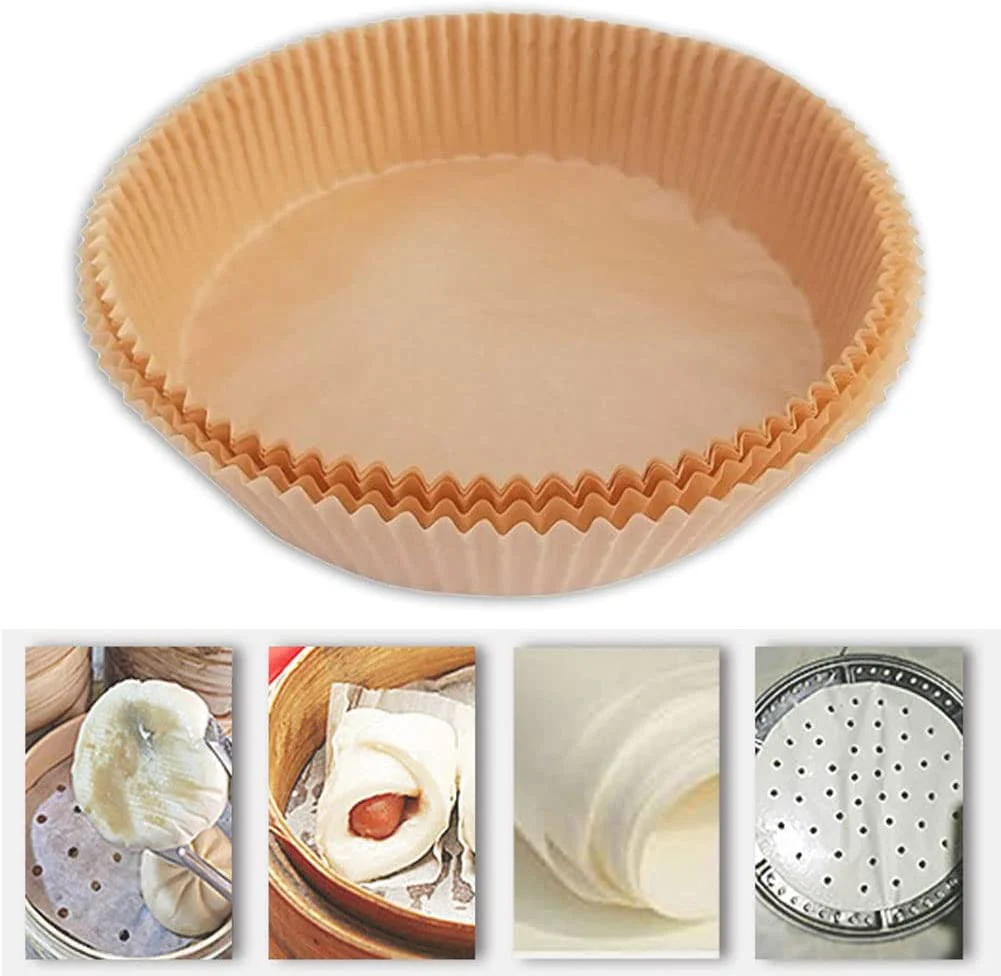 50-100-200 pz Fodere per forno in carta rotonda carta pergamena per friggitrice ad aria carta forno per friggitrice ad aria fodere friggitrice ad aria monouso antiaderenti - immagine 5