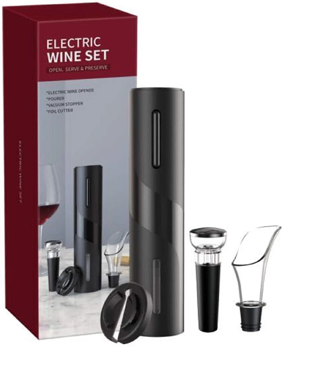 Apribottiglie elettrico set di apribottiglie elettrico con pile tagliapasta stagnola tappo bottiglia di vino versatore di vino per casa ristorante festa come regalo per famiglia - immagine 2