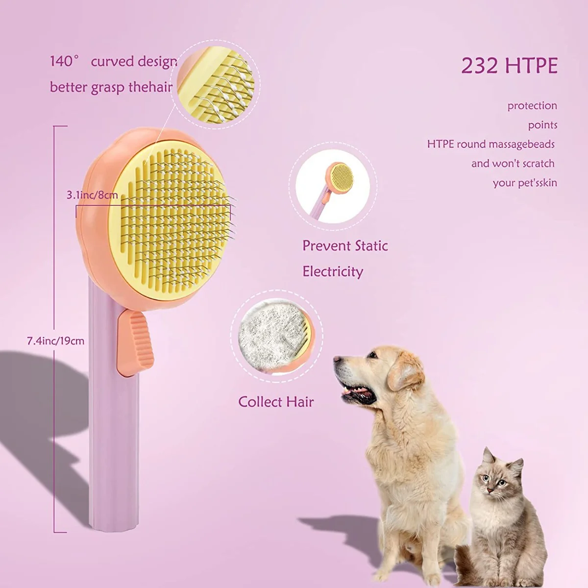 Spazzola autopulente per cani gatti cuccioli conigli animali domestici per toelettatura rimuove delicatamente il sottopelo sciolto per cani e gatti per peli corti e lunghi - immagine 9