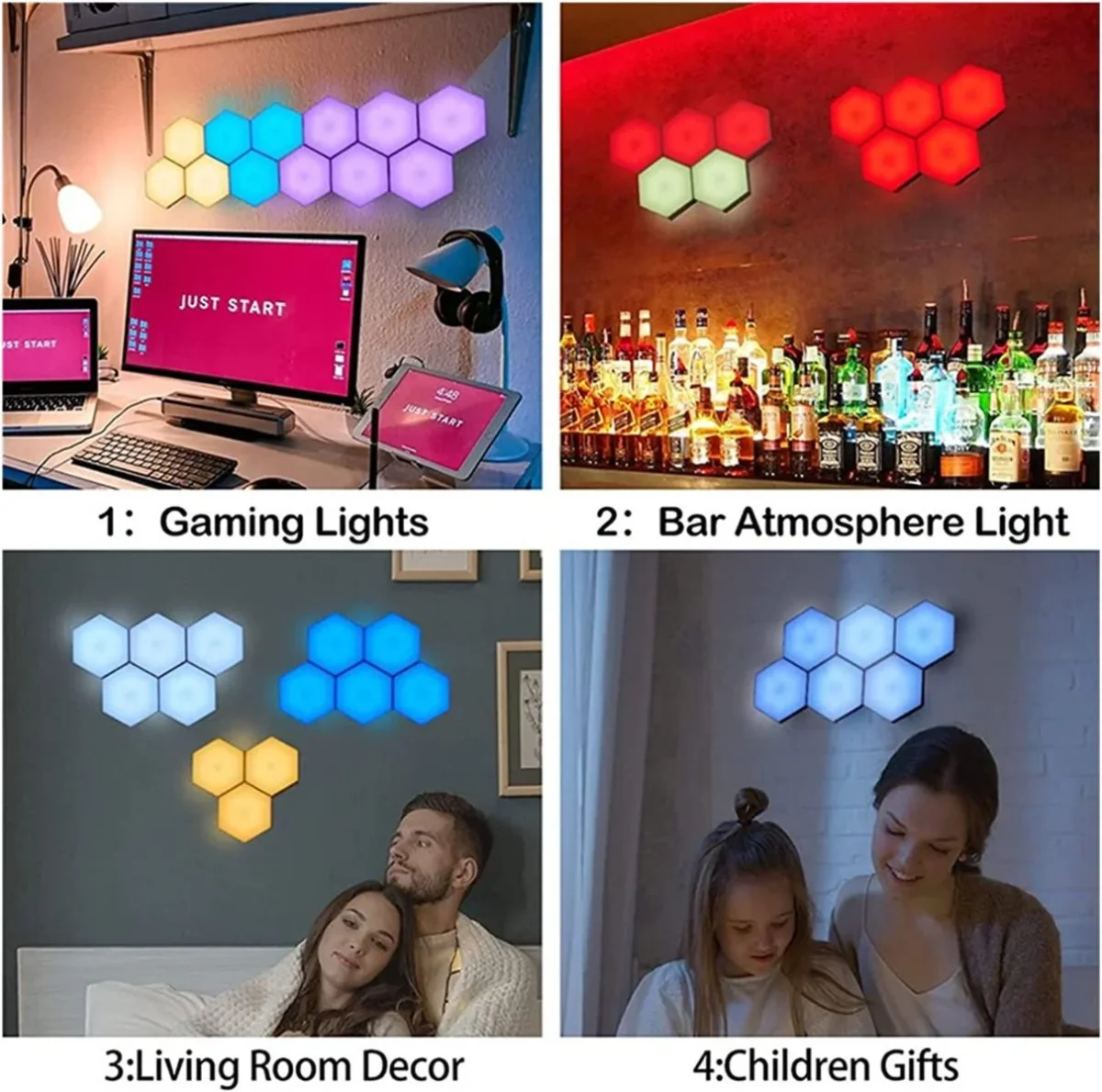 Lampada da parete a led esagonale rgb con app remoto control night light - immagine 7