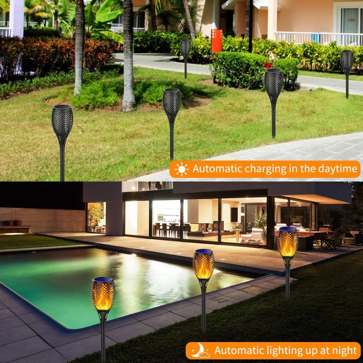 2 Torce Solari a Led Effetto Fiamma da Giardino Impermeabili - immagine 4
