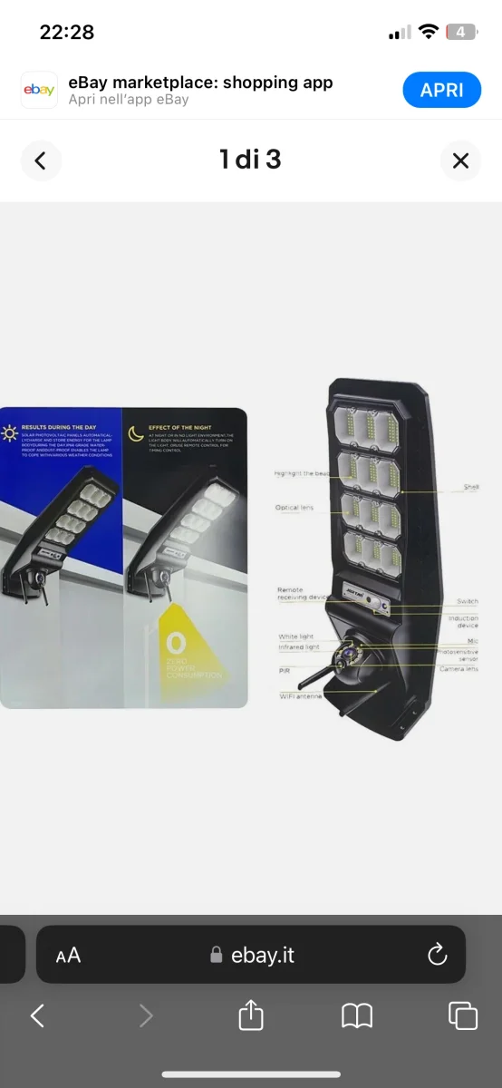 LAMPIONE STRADALE CON PANNELLO SOLARE 800w FARO LED CON TELECAMERA PTZ ICSEE - immagine 2