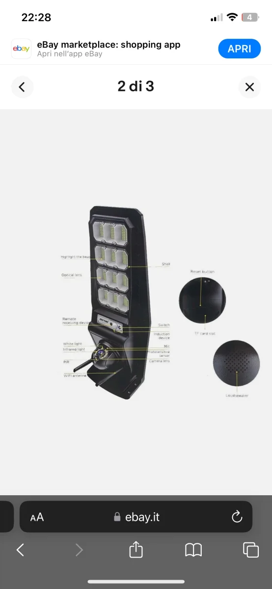 LAMPIONE STRADALE CON PANNELLO SOLARE 800w FARO LED CON TELECAMERA PTZ ICSEE - immagine 3