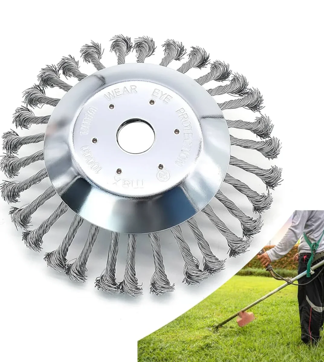 Spazzola per Decespugliatore Testina Decespugliatore Giardino in Acciaio, Filo Solido Annodato Erba Spazzola per Erbacce, Può Rimuovere Efficacemente Erbacce, Muschio - immagine 2