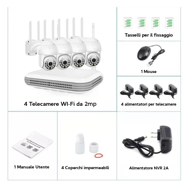 Kit videosorveglianza Wireless telecamere motorizzate Nvr 4 canali Wi-Fi - immagine 3