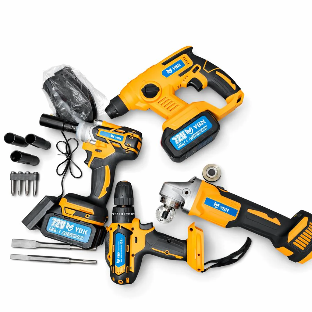 Kit Utensili Elettrici 4 in 1 a Batteria 72V – Tassellatore, Avvitatore, Impulsi, Smerigliatrice con Accessori - immagine 2