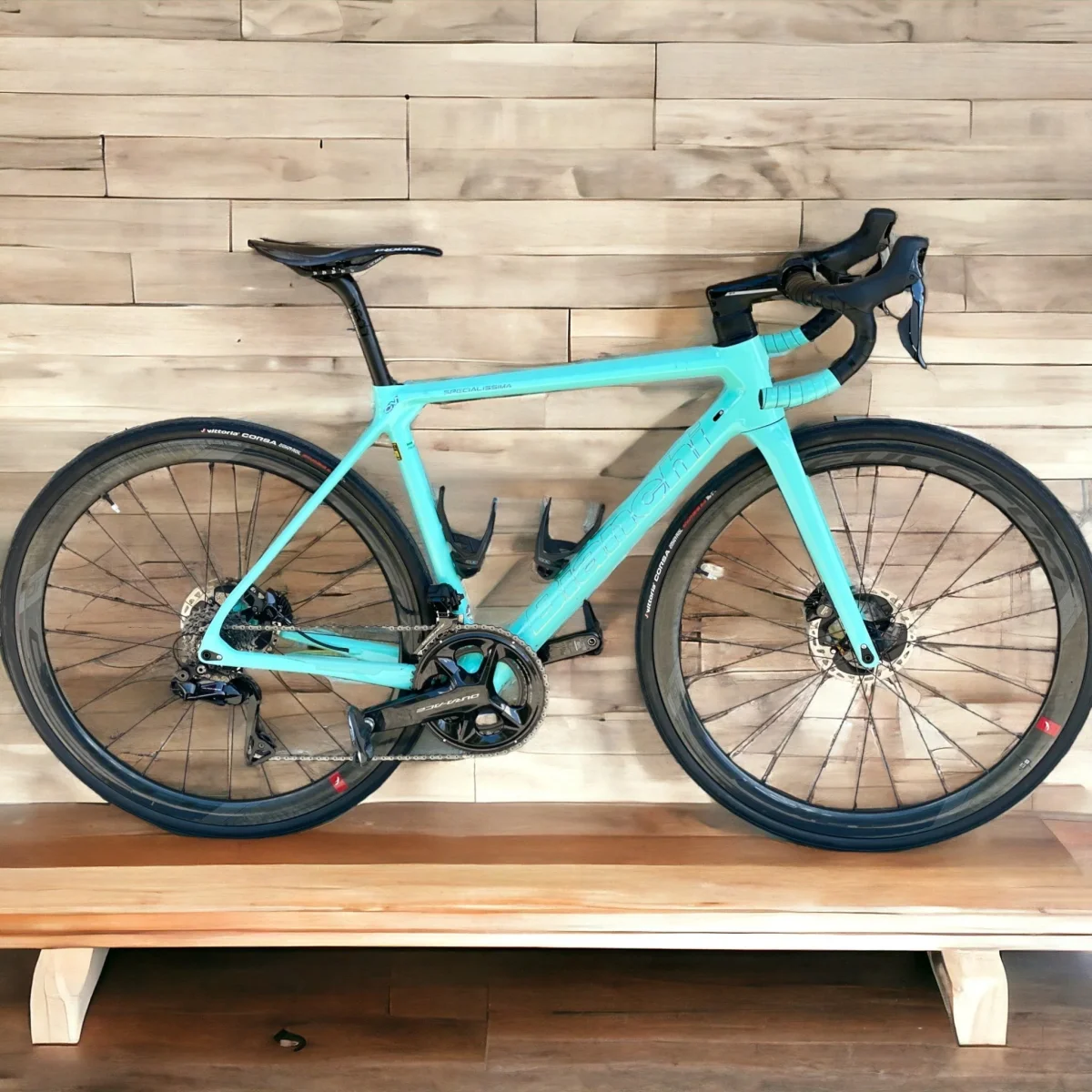 BICI DA CORSA BIANCHI SPECIALISSIMA USATA DURAACE DI2 12V RUOTE SHIMANO RS - immagine 2