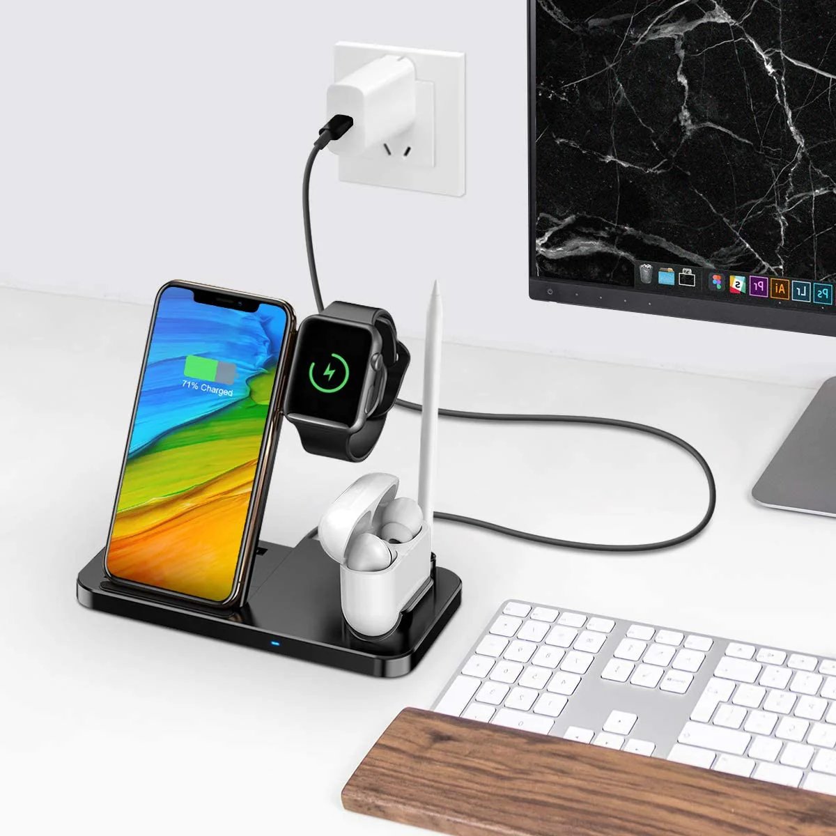 4 in 1 Caricatore Wireless Caricabatterie Supporto di Ricarica Docking - immagine 4