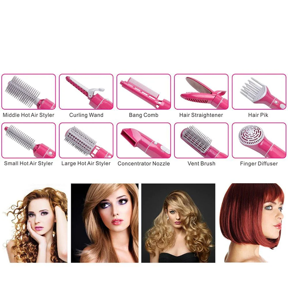 Asciugacapelli professionale strumenti per lo styling spazzola per lo styling pettine con ugello arricciacapelli salon 10 in 1 spazzola - immagine 3