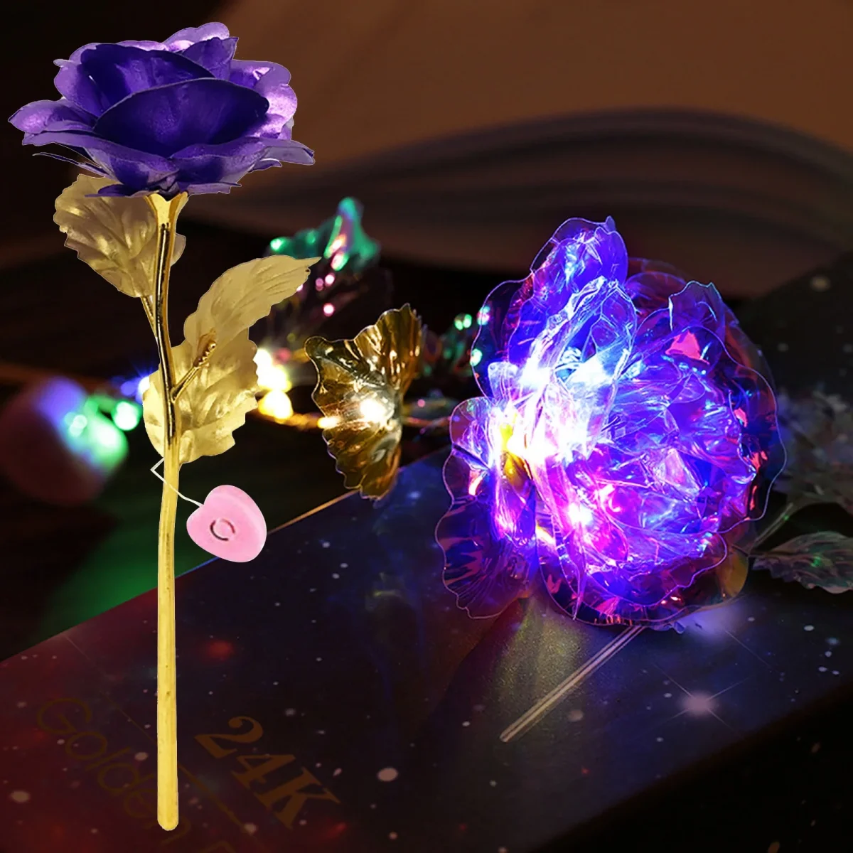 Fantatico set di 3 rose colorate con led ottima idea regalo per san valentino - immagine 3