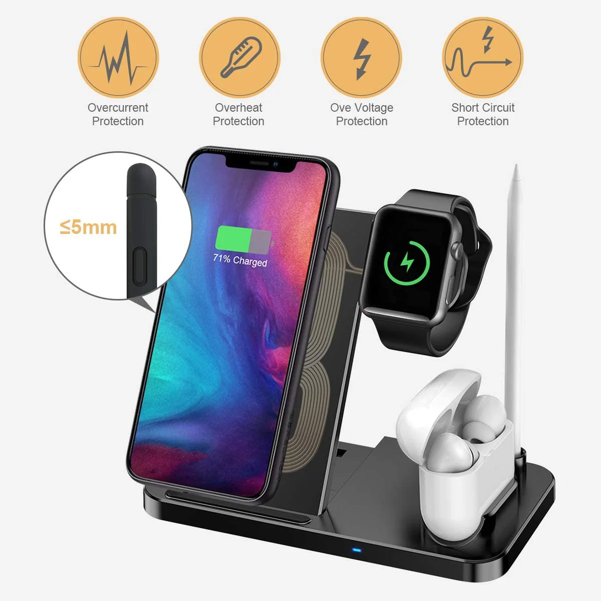 4 in 1 Caricatore Wireless Caricabatterie Supporto di Ricarica Docking - immagine 5