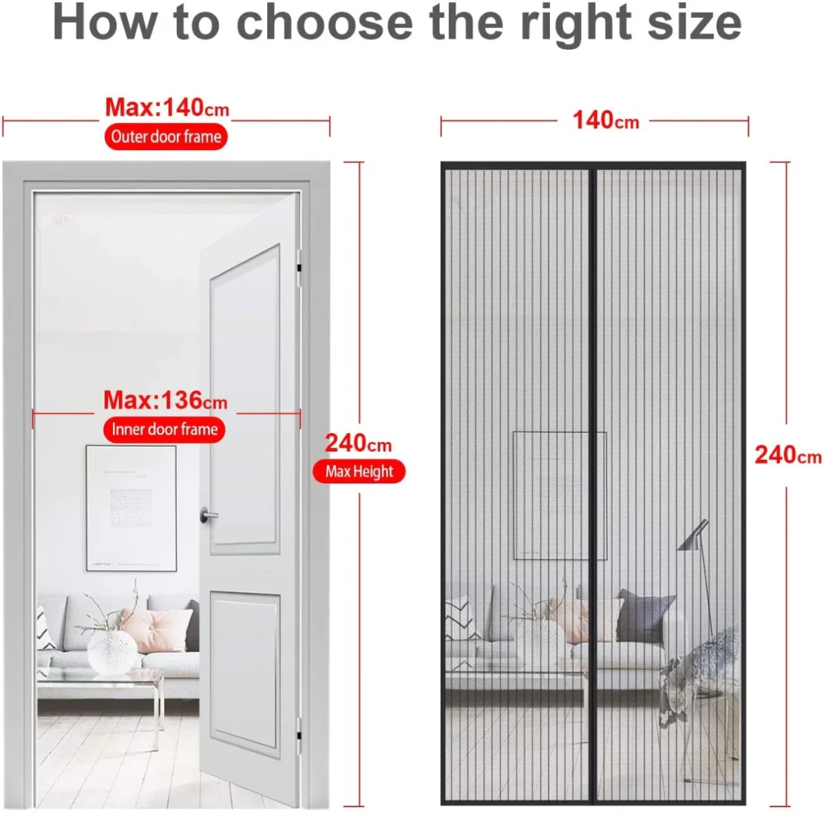 Zanzariera Magnetica Porta Finestra 140 x 240cm Resistente Traspirante Tenda Zanzariere a Calamita Elegante Zanzariera Porta per Casa Ufficio - immagine 3